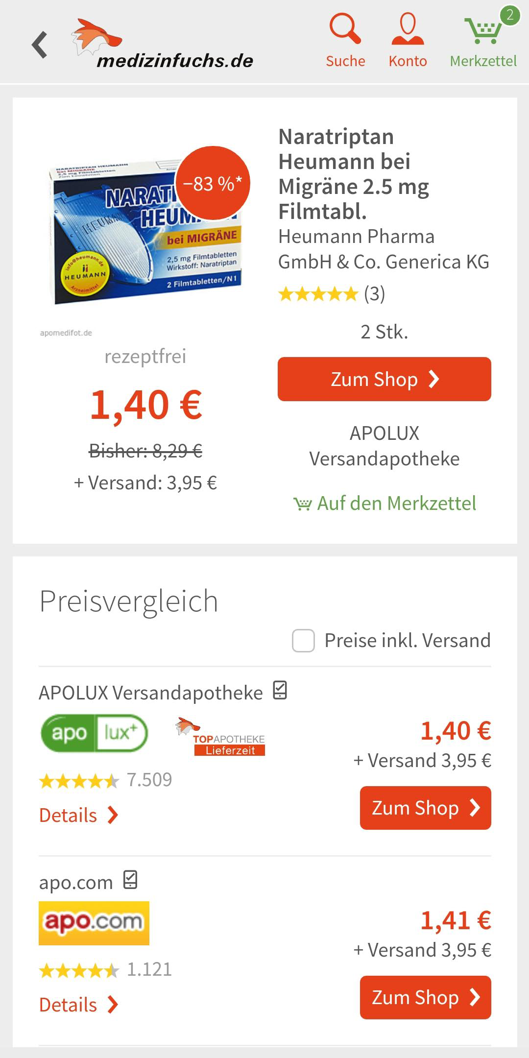 Android application medizinfuchs App - Preisvergleich und Angebote screenshort