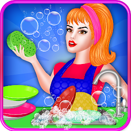 「女孩洗碗遊戲：家庭廚房清理」圖示圖片