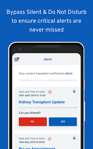 Android application Transplant Alert App screenshort