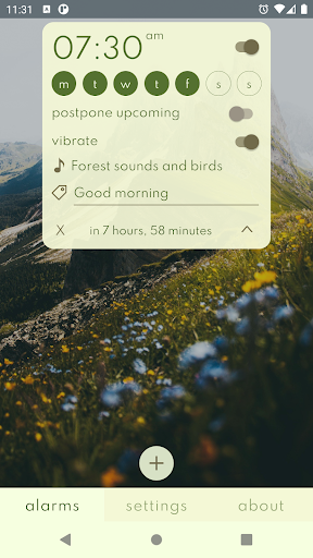 Android application Nature sounds alarm clock screenshort