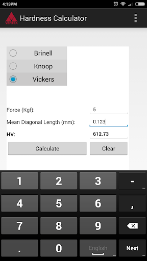 Hardness Calculator Screen 3