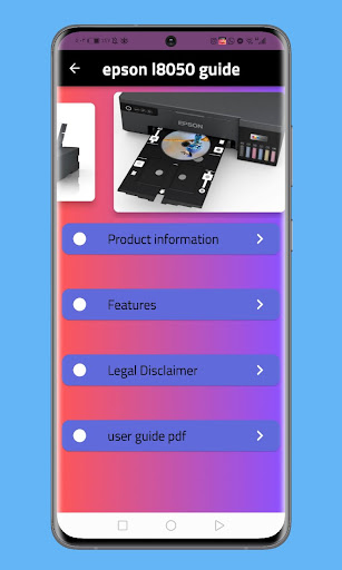 Android application epson l8050 guide screenshort