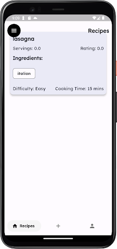 Personal recipe book Screen 2
