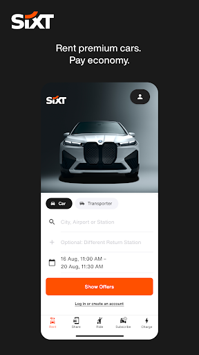 Screenshot of SIXT rent. share. ride. plus.