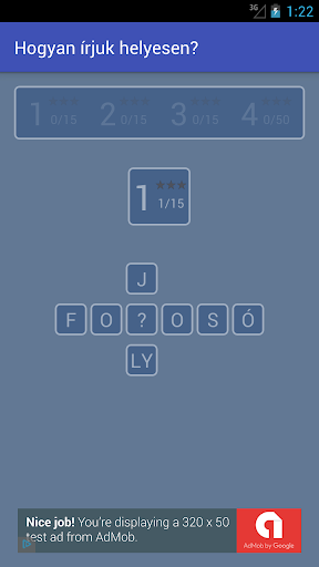 Android application Helyesírás kvíz j/ly? screenshort