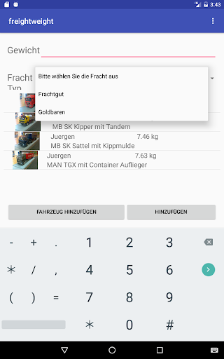 Fracht Gewicht Screen 2