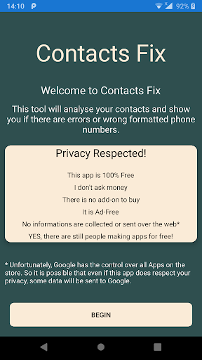 Android application Contacts Fix screenshort
