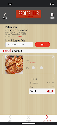 Screenshot of Reginellis Pizzeria