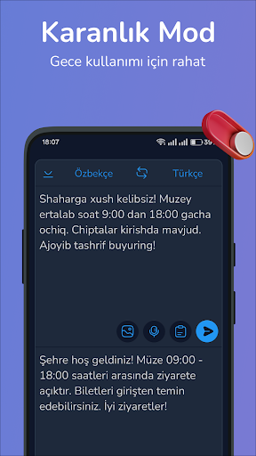 Türkçe-Özbekçe çevirici ekran görüntüsü
