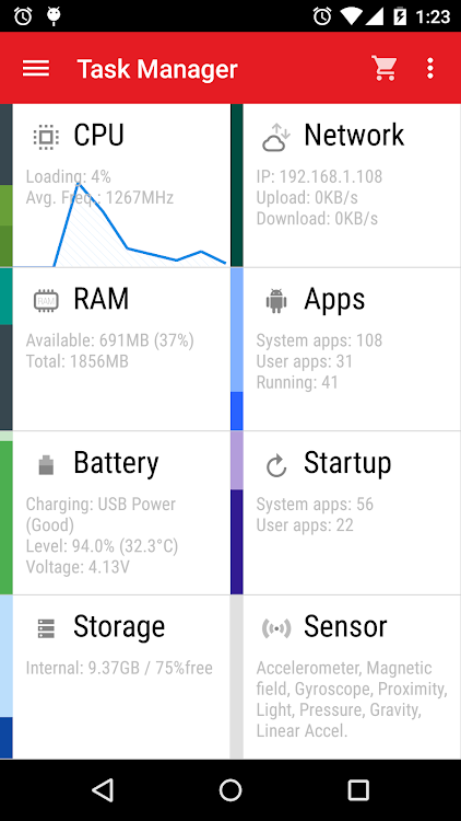 Task Manager: monitor CPU, RAM - 1.0.61 - (Android)