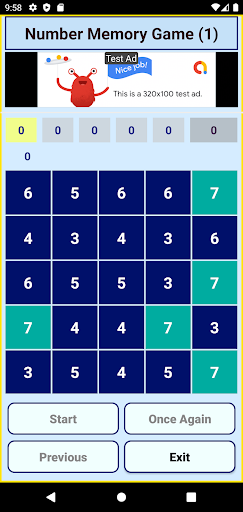 Number Memory Game Screen 2