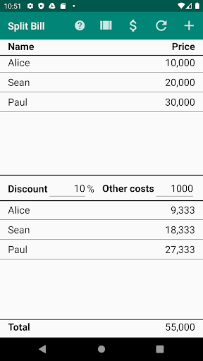 Android application Split Bill screenshort