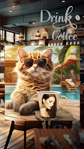 Coffee Cup Frame and Cute Cat