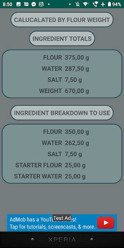 Bread Dough Calculator Screen 3