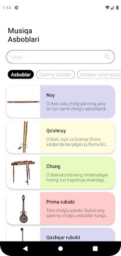 Android application MUSIQA TARIXI screenshort