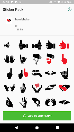 Android application Hands stickers for WhatsApp screenshort