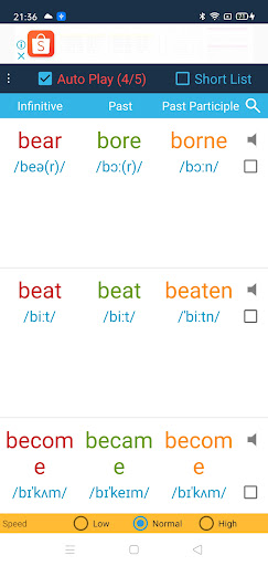Android application English Irregular Verbs screenshort