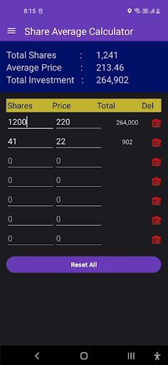Stock Average Calculator Screen 2