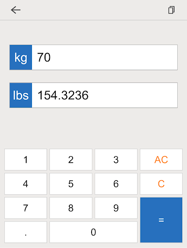 Screenshot of lbs kg converter