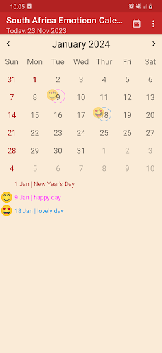 Android application South Africa Emoticon Calendar screenshort