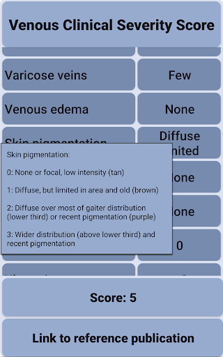 Android application Venous Clinical Severity Score screenshort