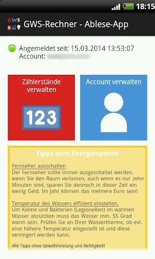 Android application GWS-Rechner - Ablese-App screenshort