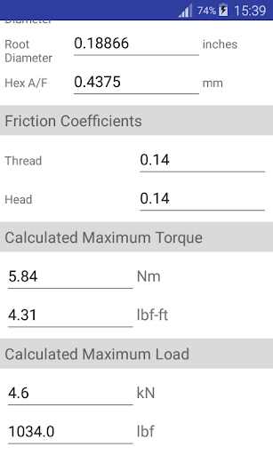 Torque Calculator Screen 3