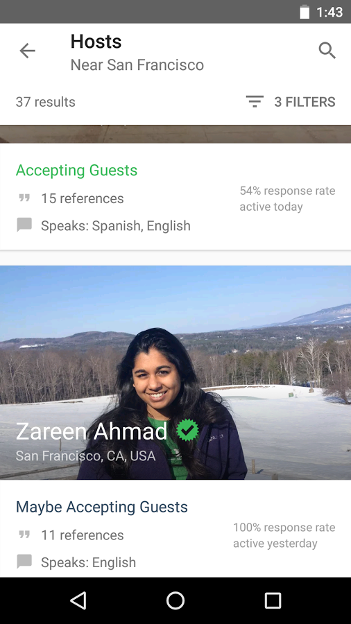 Android application Couchsurfing Travel App screenshort