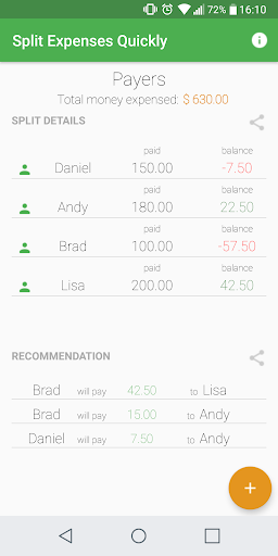 Android application Split Money Expenses screenshort