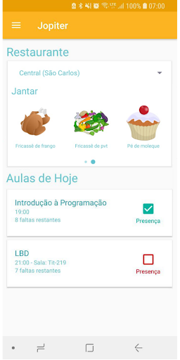 Android application JOPITER – Provas, trabalhos e screenshort