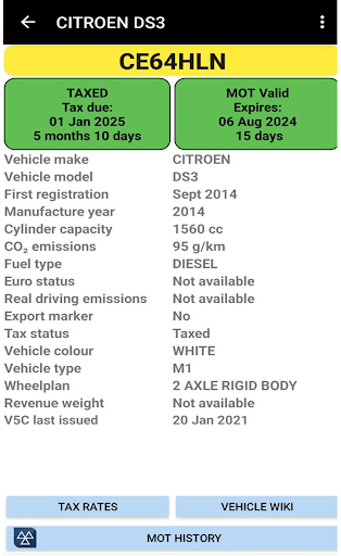 MOT History ROAD TAX Car Check Screen 2