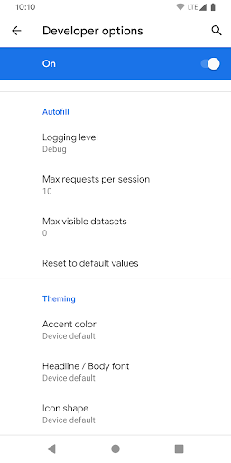 Screenshot of Developer Options Shortcut