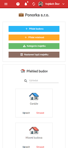 Android application Správce majetku screenshort