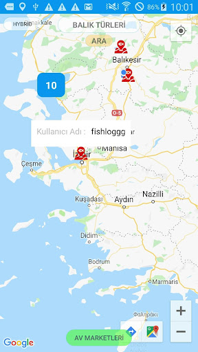FishLoggg Balık Avlak Yeri ve Marketleri haritası