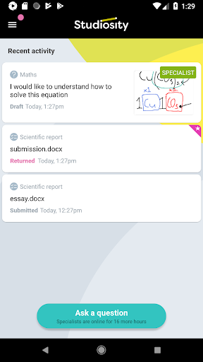 Android application Studiosity screenshort