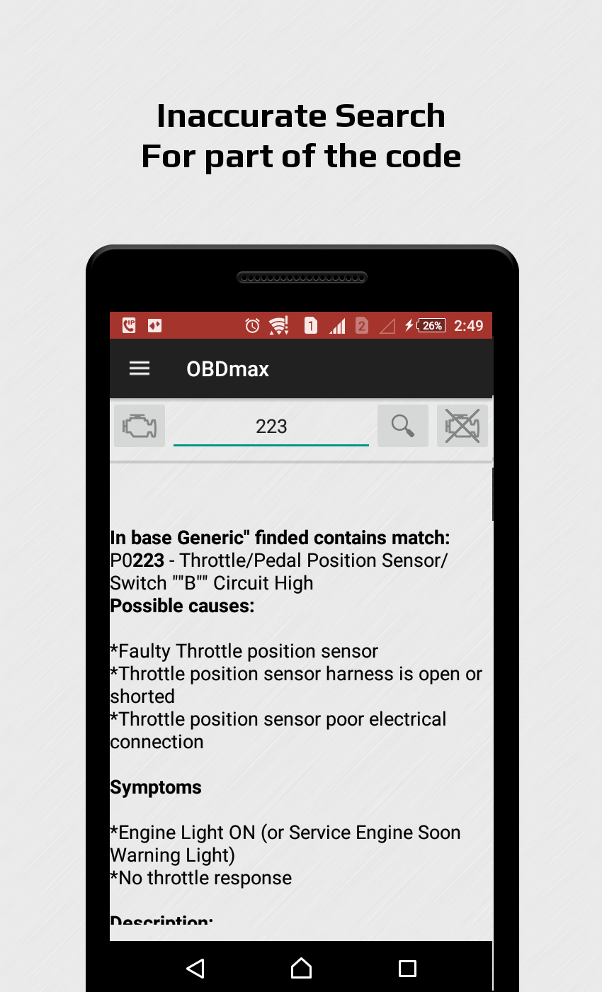 Android application OBD2 scanner & fault codes description: OBDmax screenshort