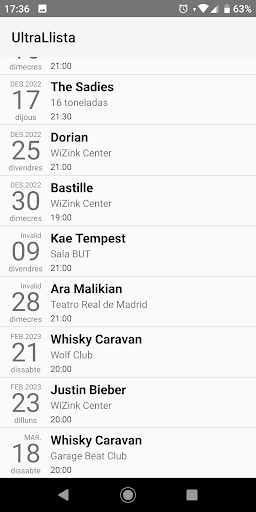 Android application UltraLlista screenshort