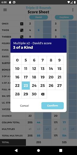Triple 13 Rounds Score Sheet Screen 3