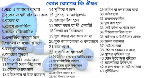 কোন রোগের কি ঔষধ