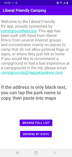 Android application Liberal Friendly Campgrounds screenshort
