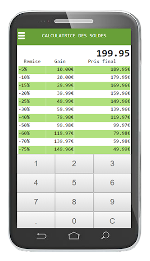 Android application Calculatrice Des Soldes screenshort
