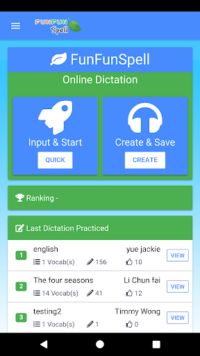 Android application FunFunSpell English Dictation screenshort