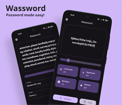 Android application Wassword - Password Generator screenshort