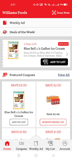 Android application Williams Foods screenshort