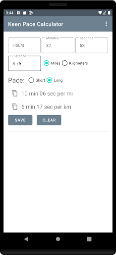 Keen Pace Calculator Screen 2
