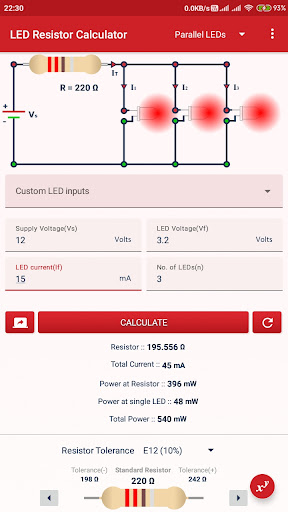 Android application LED Resistor Calculator screenshort