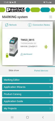 Android application PHOENIX CONTACT MARKING system screenshort