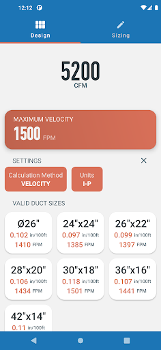 Ductulator Pro Screen 2
