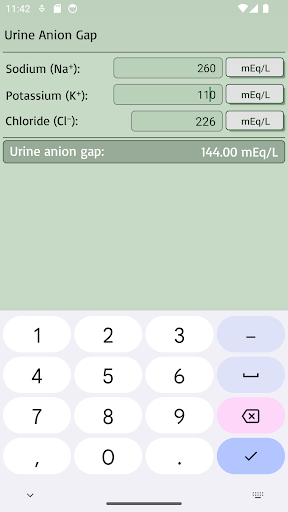 Urine Anion Gap Calculator Screen 3