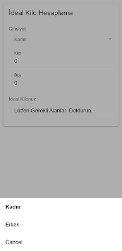 Android application Vücut Normali Kilo Hesaplaması screenshort